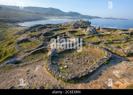 Classic circular structures make up the walls of the ancient Celtic settlements such as the Castro de Baronha in Galicia Stock Photo