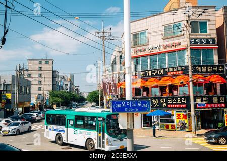 Siheung, Korea - July 9, 2020 : Oido seaside restaurant street Stock Photo