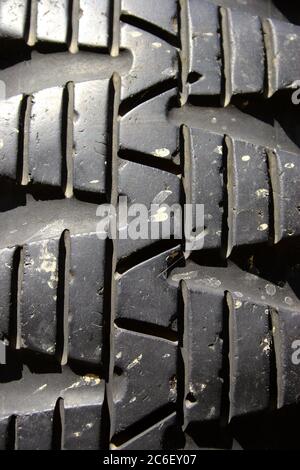 Tire texture - background - close-up of a vintage tire on a military vehicle Stock Photo