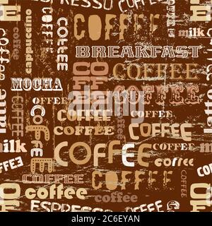 retro coffee seamless pattern, tag cloud, vector illustration Stock Vector