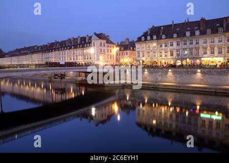 Night scene of Quai Vauban in the city of Besancon (Franche-Comte province in eastern France). Stock Photo