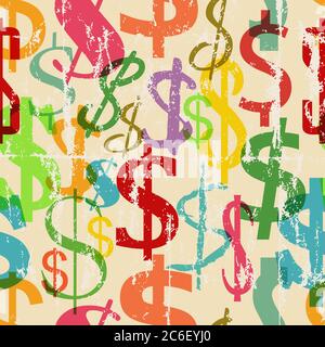 seamless dollar sign background pattern, gruny vector Stock Vector