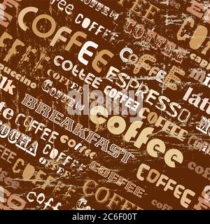 retro coffee seamless pattern, tag cloud, vector illustration Stock Vector