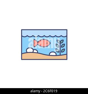 Aquarium with fish vector icon symbol isolated on white background Stock Vector
