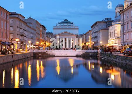 Scenic view of the Canal Grande in Trieste, Italy at night. Stock Photo