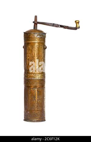 Oriental vintage coffee grinder isolated on white Stock Photo