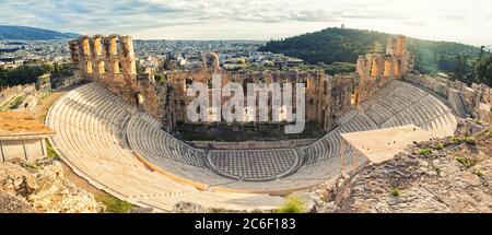 The Odeon of Herodes Atticus (also called Herodeion or Herodion) is a stone Roman theater located on the southwest slope of the Acropolis of Athens, G Stock Photo