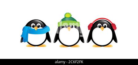 Winter cartoon penguins isolated on white. EPS10 vector format. Stock Vector
