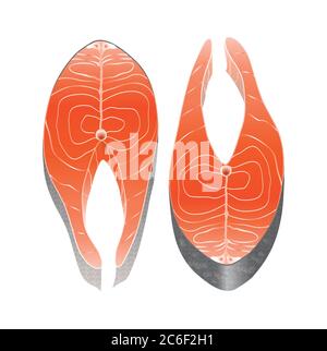 Two cross-section salmon steaks side by side, isolated on white. EPS10 vector format Stock Vector