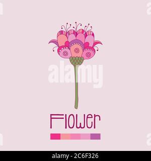 Hand drawn flower in shades of pink, with colour swatches. EPS10 vector format Stock Vector