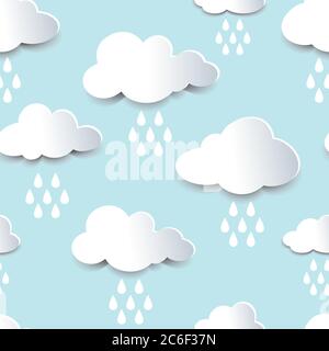 Seamless background of fluffy rain clouds, paper cutout with shadow effect. EPS10 vector format. Stock Vector