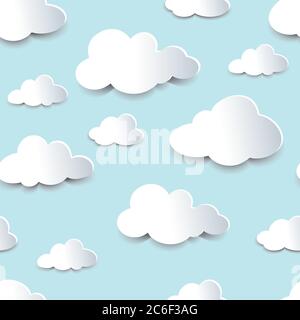 Seamless background of fluffy clouds, paper cutout with shadow effect. EPS10 vector format. Stock Vector