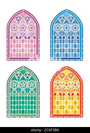 Stained glass window stencils in four colour variations. EPS10 vector format Stock Vector