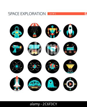 Space exploration - colorful flat design style icons Stock Vector
