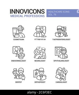 Medical professions line design style icons set Stock Vector