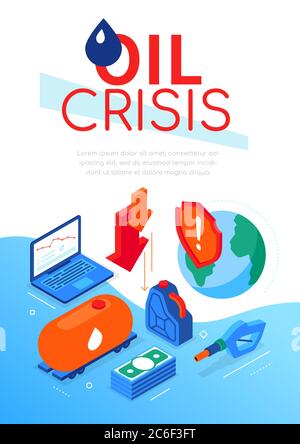 Oil crisis - modern colorful isometric web banner Stock Vector