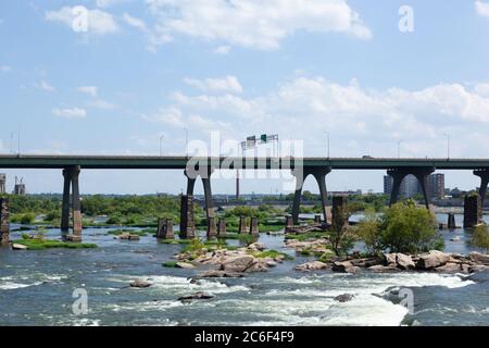 RICHMOND, VIRGINIA - August 8, 2019: a view of the Manchester overpass and the James River in Richmond Stock Photo