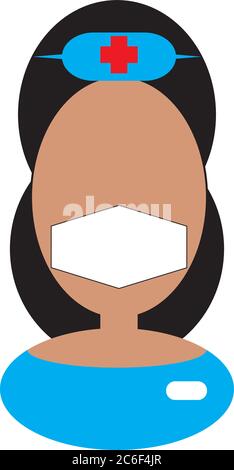 Illustration bust of a Nurse in Covid Face mask PPE, head and shoulders, icon, healthcare worker Stock Vector