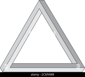 Illustration of The Penrose triangle, Penrose tribar, impossible tribar, an Impossible Triangle object in Grey devised in the 1950s by Lionel Penrose Stock Vector