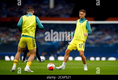 Southampton's Will Smallbone (right) warms up before the Premier League match at Goodison Park, Liverpool. Stock Photo