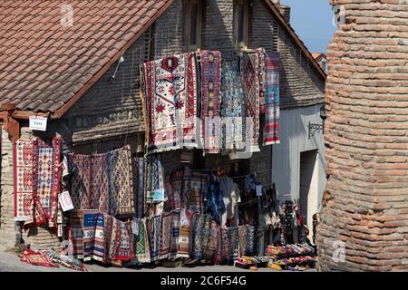 Sighnaghi, Georgia 05/10/2019 In the city of love craft market selling carpets Stock Photo