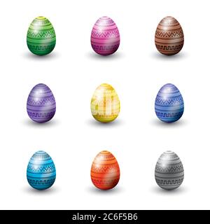 A set of decorated three dimensional glossy Easter eggs. EPS10 vector format. Stock Vector