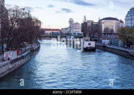 Vienna, Austria - March 6, 2017: View of Wien River in Vienna City Center Stock Photo