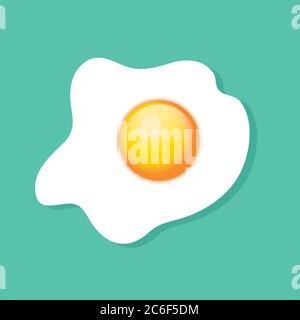 Top view of a fried egg, sunny side up, over turquiose background. EPS10 vector format. Stock Vector