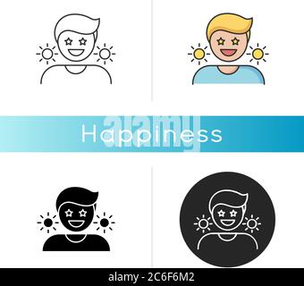 Happiness icon. Positive mindset, optimistic lifestyle. Emotional reaction, good mood, feeling of joy.. Linear black and RGB color styles. Happy, chee Stock Vector