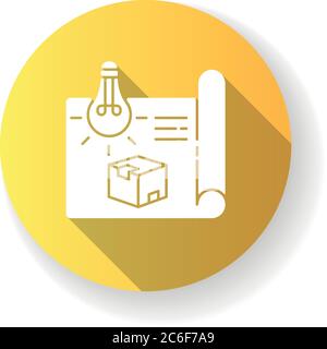 Product concept yellow flat design long shadow glyph icon. New invention, creative startup, innovative project. Drafting, engineering. Industrial prod Stock Vector