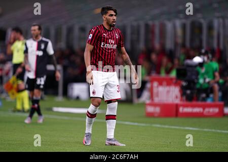 Milano (Italy) - 07th July 2020. Italian Serie A. Lucas Paqueta  of Ac Milan in action   during the Serie A match  between  Ac Milan and Juventus Fc. Stock Photo