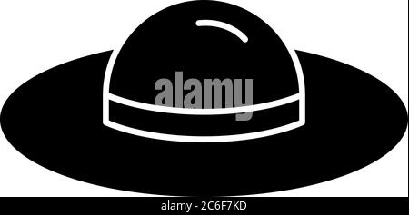 Female hat black glyph icon. Woman cap with ribbon. Summer accessory for sun protection. Apparel for girls to wear. Online shopping. Silhouette symbol Stock Vector