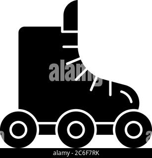 Rollerskate black glyph icon. Footwear for derby. Roller blades. Boot for fitness. Rollerblading exercise. Sport and recreation. Silhouette symbol on Stock Vector