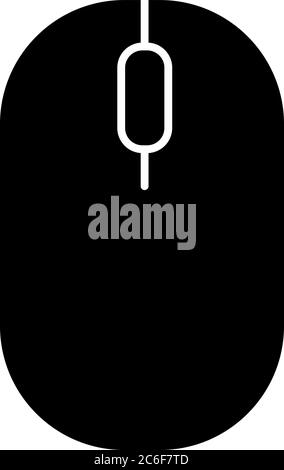 Computer mouse black glyph icon. Click to scroll. Browse internet. Portable gadget. Electronic device to work with computer. Silhouette symbol on whit Stock Vector