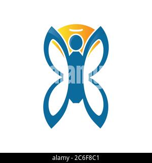 Flat design symbol butterfly with color blue and orange. Insect symbol icon in flat style. Vector illustration EPS.8 EPS.10 Stock Vector