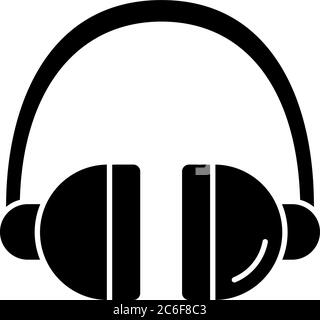 Headset black glyph icon. Headphones to listen music. Wireless DJ gear. Earphones for call center. Technical customer support. Silhouette symbol on wh Stock Vector