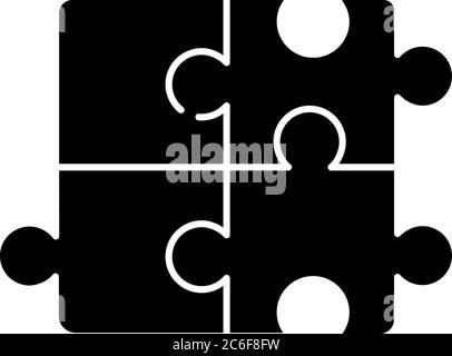 Puzzle black glyph icon. Jigsaw to solve problem. Metaphor for teamwork. Solution for game. Children toy. Attached pieces. Match parts. Silhouette sym Stock Vector
