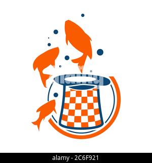 Magic symbol with fish and magic hat on the color blue and orange. Vector illustration EPS.8 EPS.10 Stock Vector