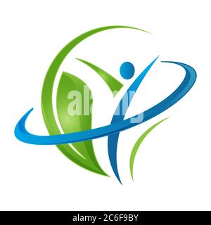 Abstract people health icon symbol with leaf. Natural and organic design icon symbol. Vector illustration EPS.8 EPS.10 Stock Vector