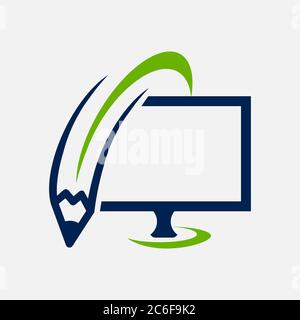 Computer symbol icon vector with pencil. Computer service symbol design. Vector illustration EPS.8 EPS.10 Stock Vector