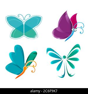 Set colorful design vector butterfly icon symbol. Insect symbol icon in flat style. Vector illustration EPS.8 EPS.10 Stock Vector