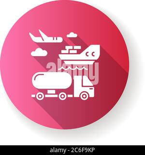 Shipping pink flat design long shadow glyph icon. Freight transportation, delivery service. Commercial shipment, production distribution by sea, land Stock Vector