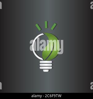 Light bulb icon symbol with leaf incolor white and green. Light bulb in modern simple flat design. Vector illustration EPS.8 EPS.10 Stock Vector