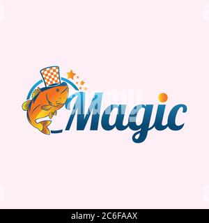 Magic symbol with fish and magic hat on the color blue and orange. Vector illustration EPS.8 EPS.10 Stock Vector