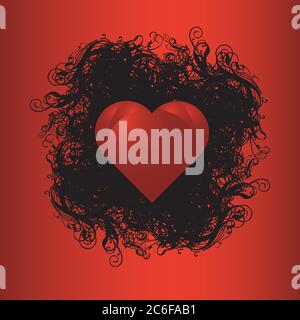 Love icon symbol with abstract ornaments. Love icon isolated on red background. Vector illustration EPS.8 EPS.10 Stock Vector