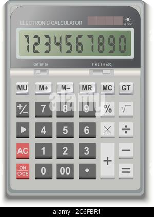 Calculator 3d realistic in vector, for calculating loan, credit, finance, money, business. Isolated on white background. Stock Vector