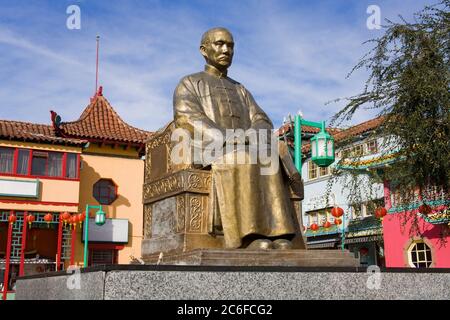 Statue of Dr. Sun Yat-Sen in Central Plaza, Chinatown, Los Angeles, California, USA, North America Stock Photo