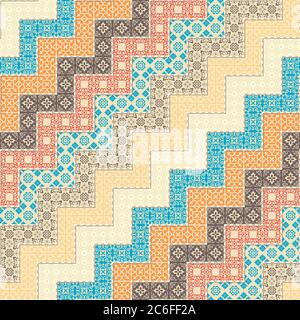 Seamless ceramic tile with colorful patchwork. Vintage multicolor pattern in turkish style. Hand drawn background. Vector Stock Vector