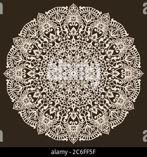 Round floral ornament in traditional Oriental pattern. Mandala. Lace pattern. Pattern suitable for laser cutting, plotter cutting or printing Stock Vector