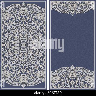 Set of Template greeting card, invitation and advertising banner, brochure with space for text. Vintage Invitation or wedding card with damask pattern Stock Vector